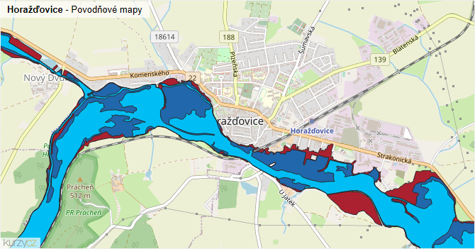 Horažďovice - záplavové mapy stoleté vody