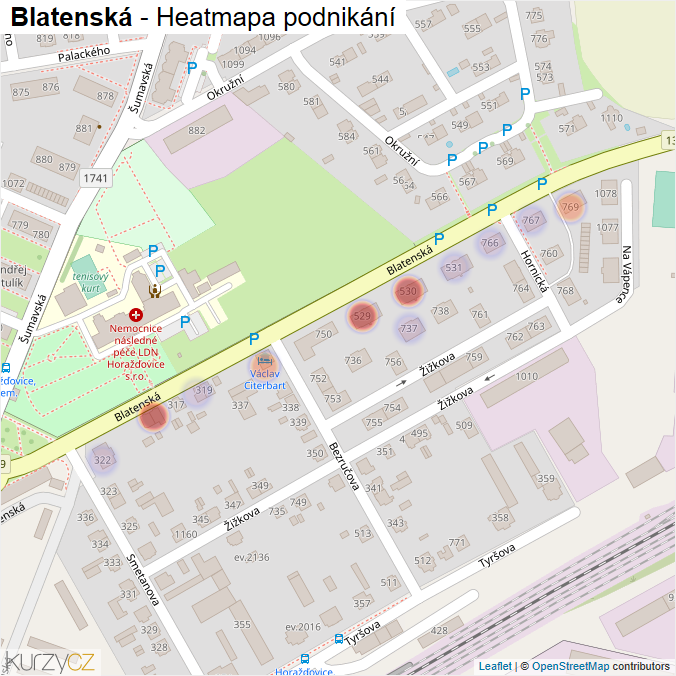 Mapa Blatenská - Firmy v ulici.