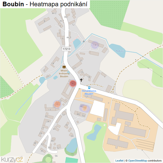 Mapa Boubín - Firmy v části obce.