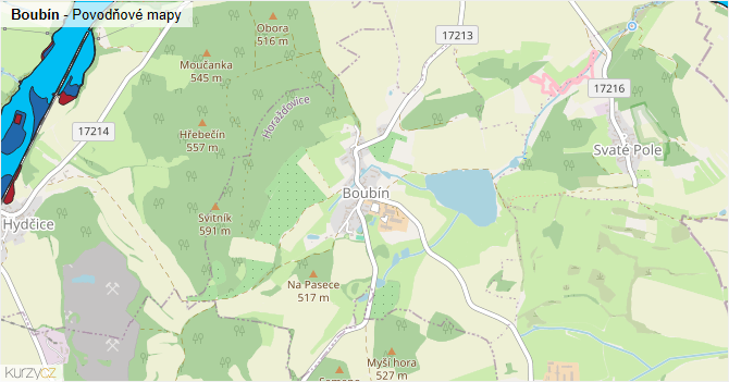 Boubín - záplavové mapy stoleté vody