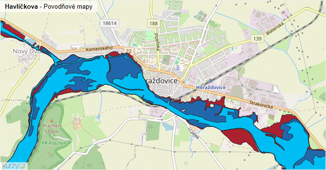 Havlíčkova - záplavové mapy stoleté vody