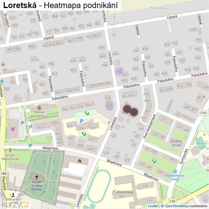 Mapa Loretská - Firmy v ulici.