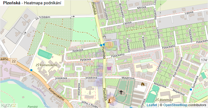 Plzeňská - mapa podnikání