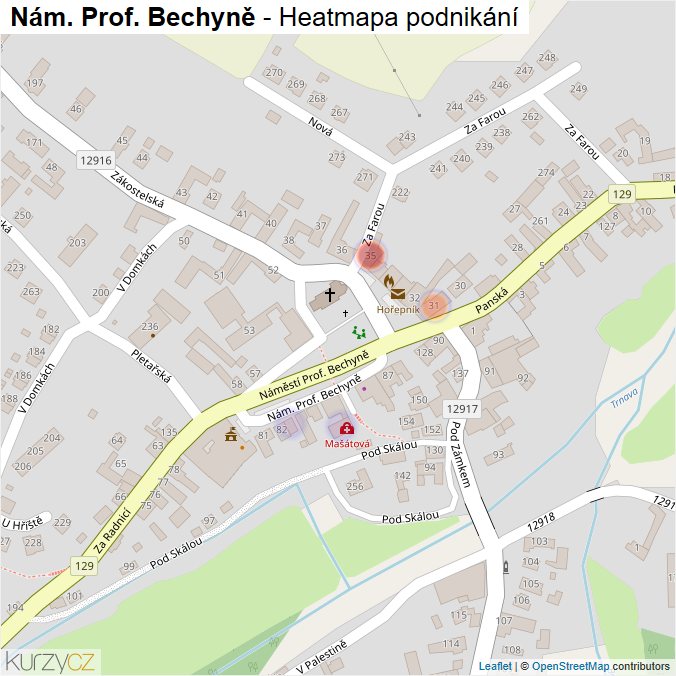 Mapa Nám. Prof. Bechyně - Firmy v ulici.