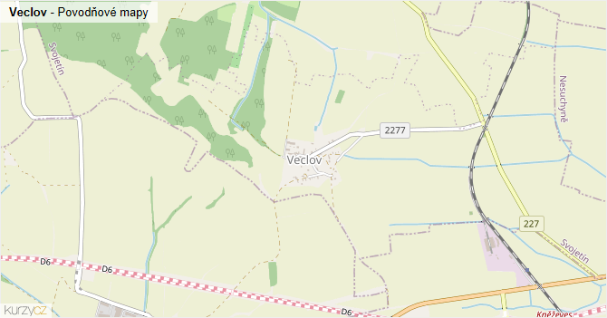 Veclov - záplavové mapy stoleté vody
