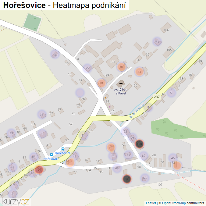 Mapa Hořešovice - Firmy v části obce.