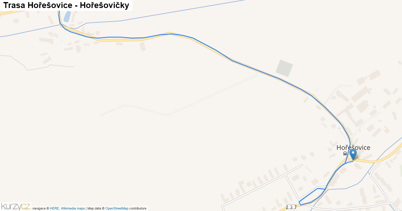 Hořešovice-Hořešovičky, mapa trasy