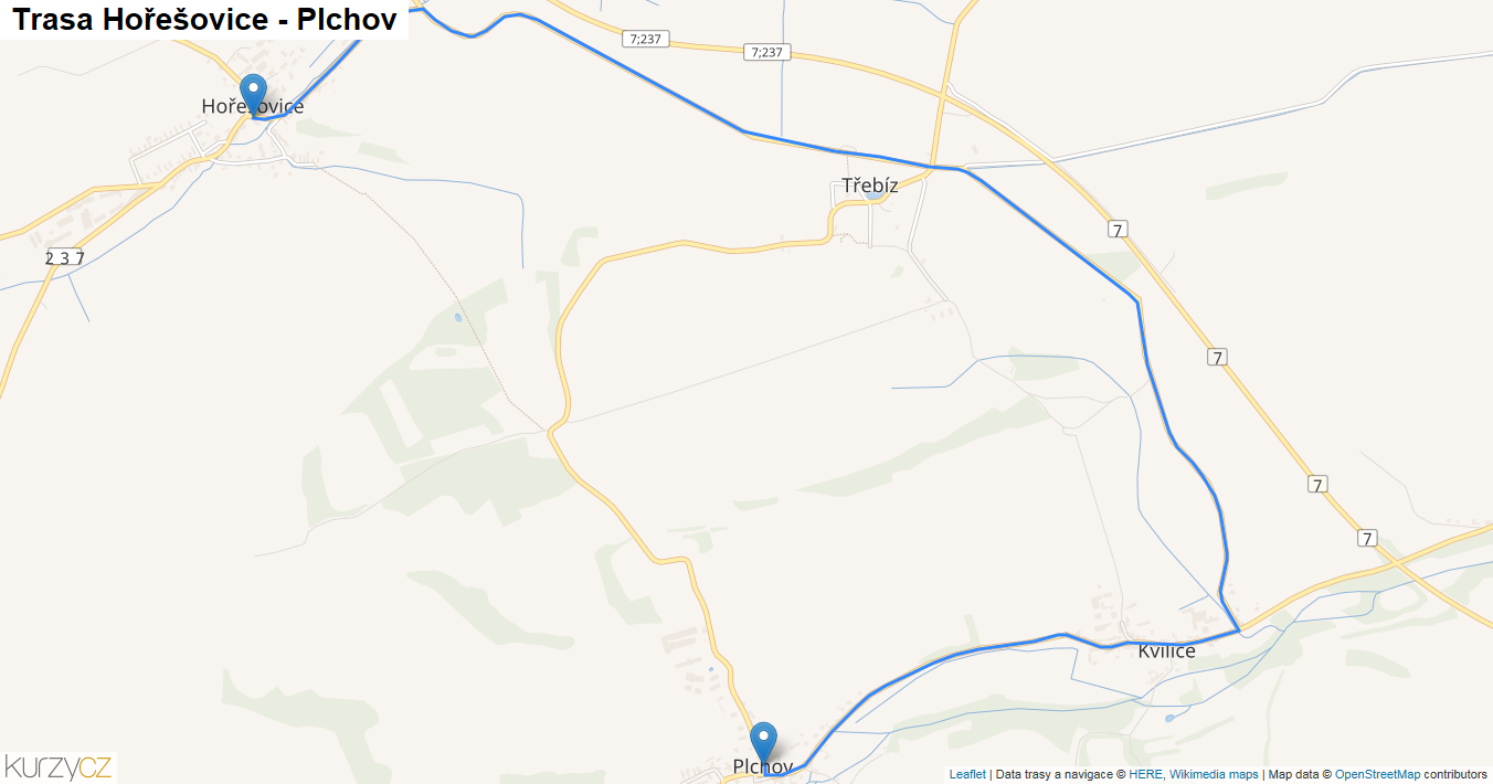 Hořešovice-Plchov, mapa trasy