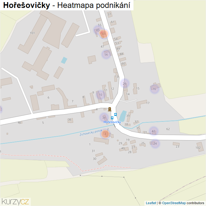 Mapa Hořešovičky - Firmy v části obce.