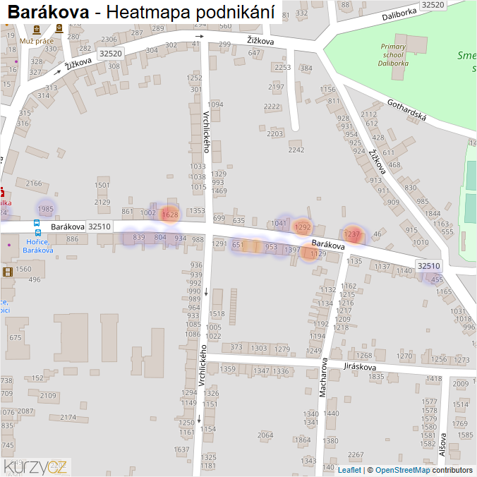 Mapa Barákova - Firmy v ulici.