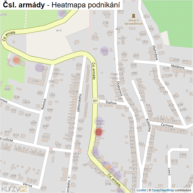 Mapa Čsl. armády - Firmy v ulici.