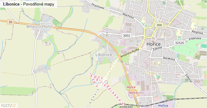 Libonice - záplavové mapy stoleté vody
