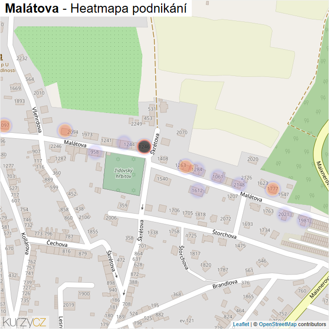 Mapa Malátova - Firmy v ulici.