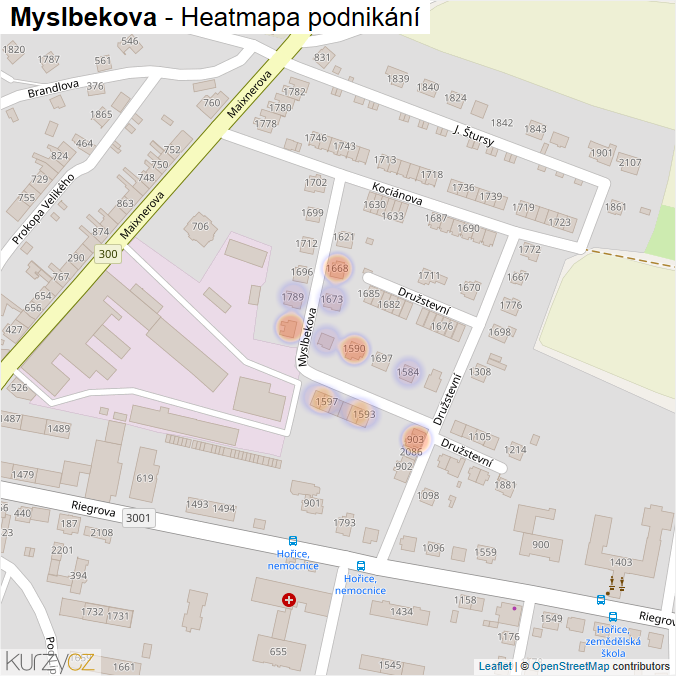 Mapa Myslbekova - Firmy v ulici.