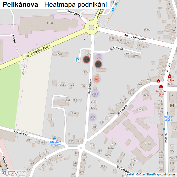 Mapa Pelikánova - Firmy v ulici.