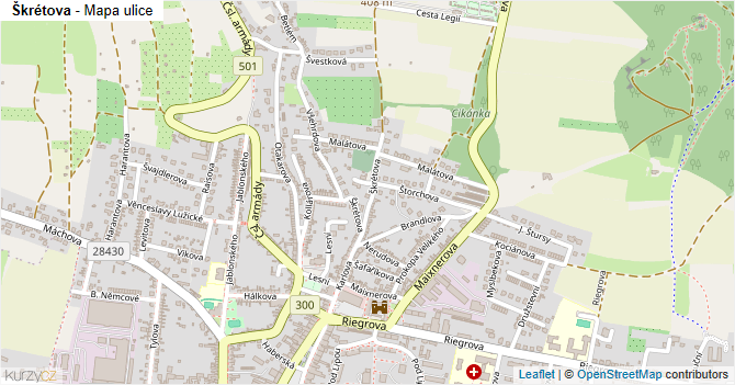 Škrétova - mapa ulice