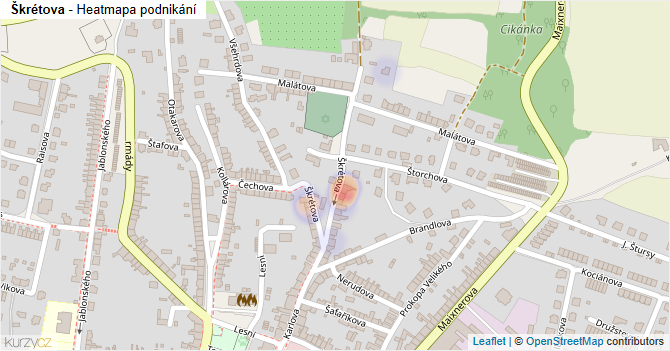 Škrétova - mapa podnikání