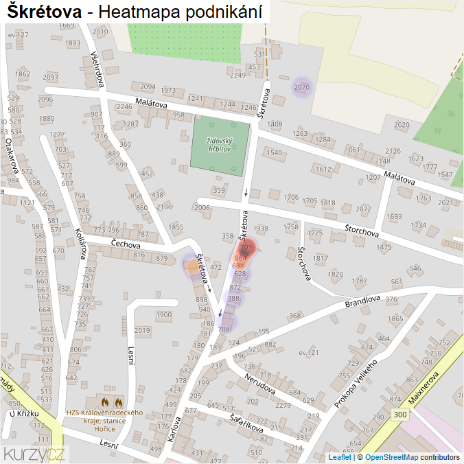 Mapa Škrétova - Firmy v ulici.