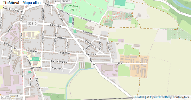 Třešňová - mapa ulice