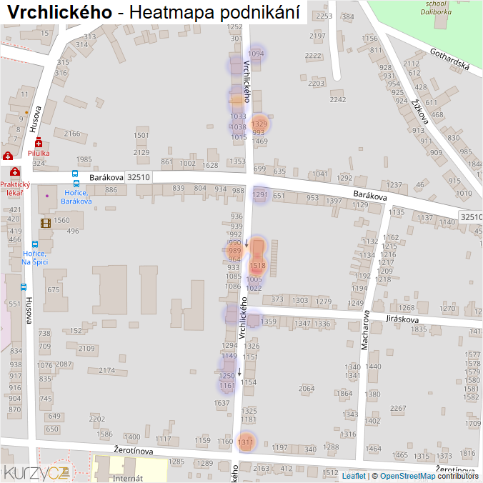 Mapa Vrchlického - Firmy v ulici.