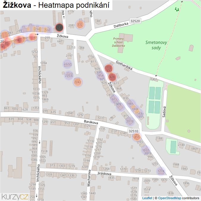 Mapa Žižkova - Firmy v ulici.