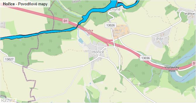 Hořice - záplavové mapy stoleté vody