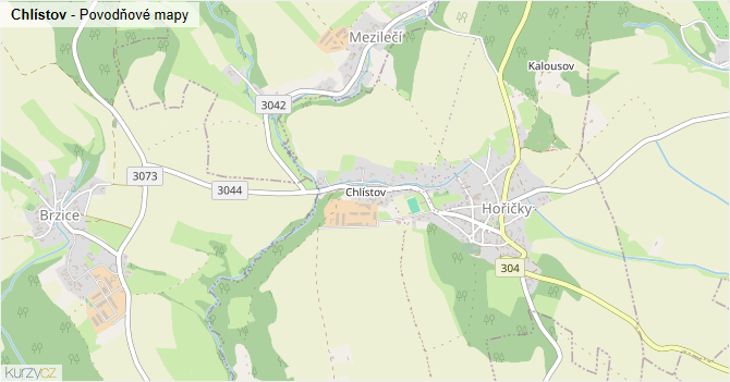 Chlístov - záplavové mapy stoleté vody