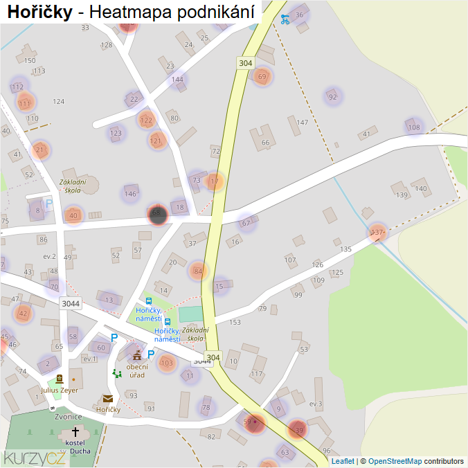 Mapa Hořičky - Firmy v části obce.