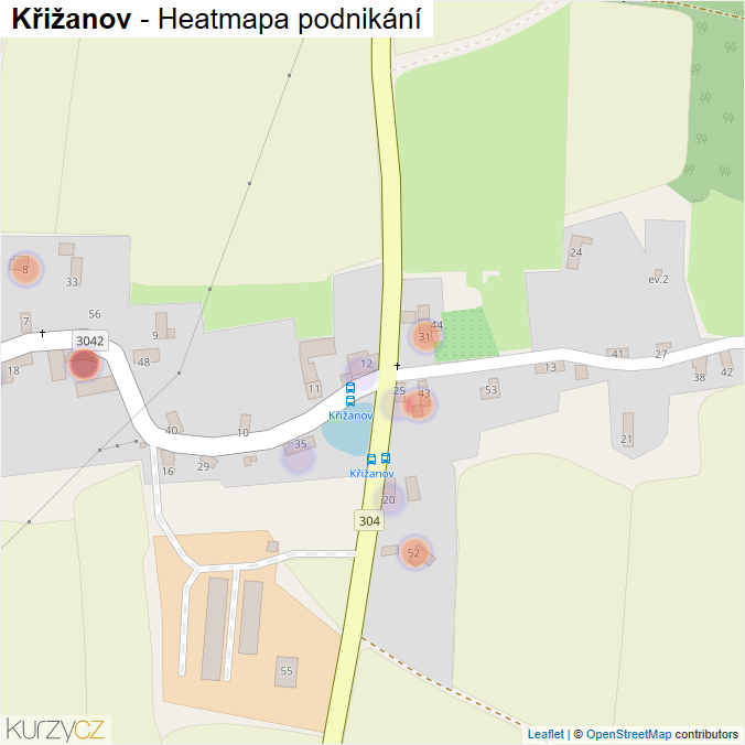 Mapa Křižanov - Firmy v části obce.