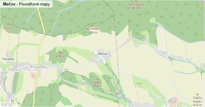 Mečov - záplavové mapy stoleté vody