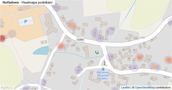 Hořiněves - mapa podnikání