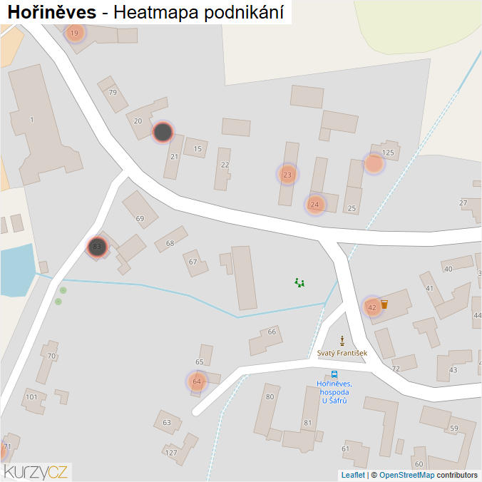 Mapa Hořiněves - Firmy v obci.