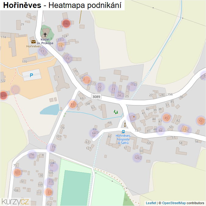 Mapa Hořiněves - Firmy v části obce.