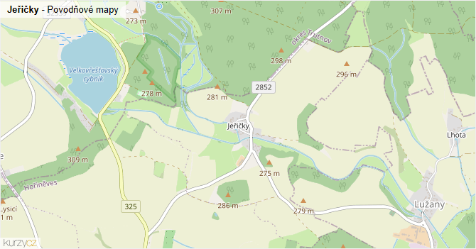 Jeřičky - záplavové mapy stoleté vody