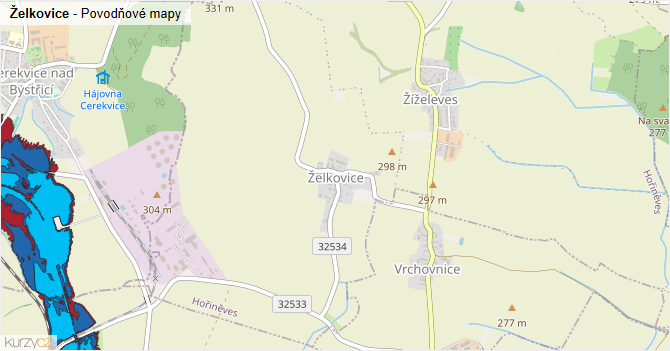 Želkovice - záplavové mapy stoleté vody