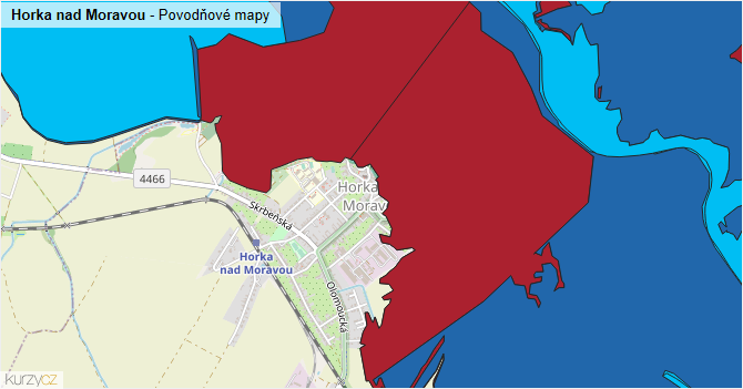 Horka nad Moravou - záplavové mapy stoleté vody