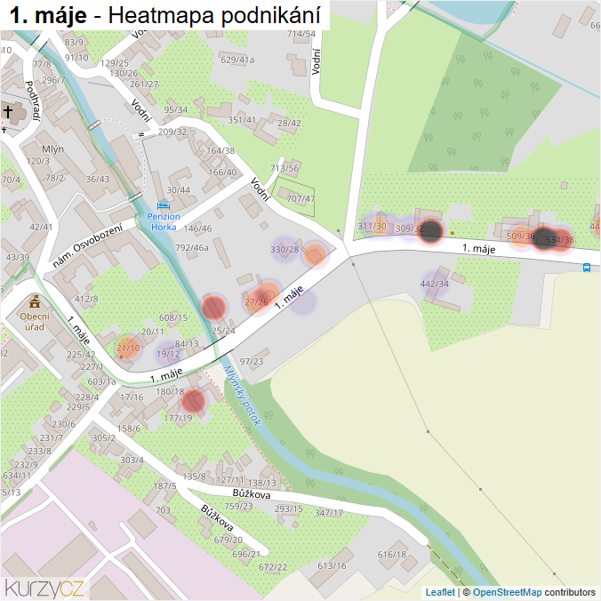 Mapa 1. máje - Firmy v ulici.