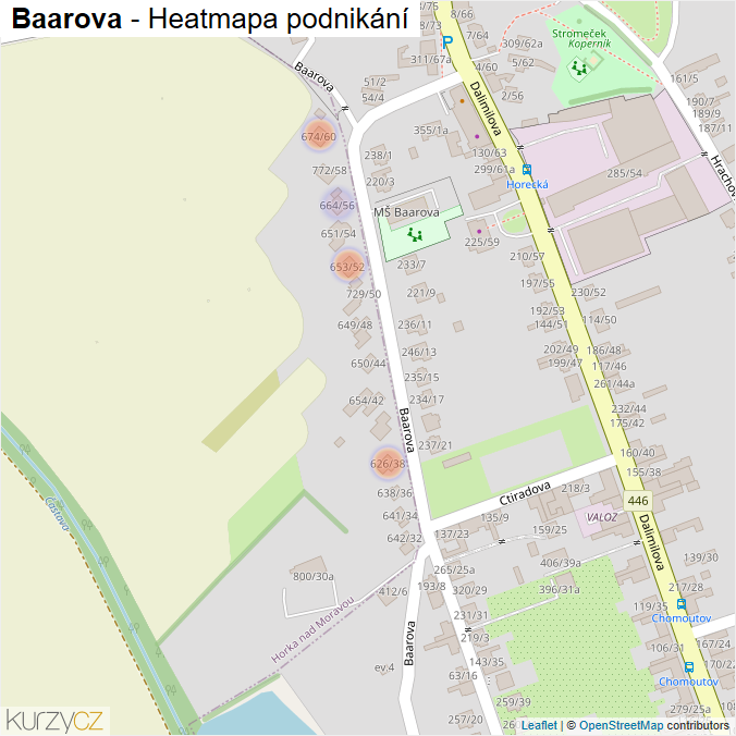 Mapa Baarova - Firmy v ulici.