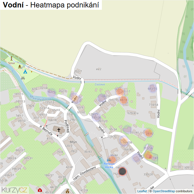 Mapa Vodní - Firmy v ulici.