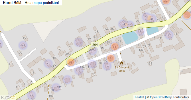 Horní Bělá - mapa podnikání