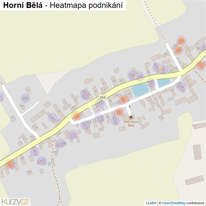 Mapa Horní Bělá - Firmy v části obce.