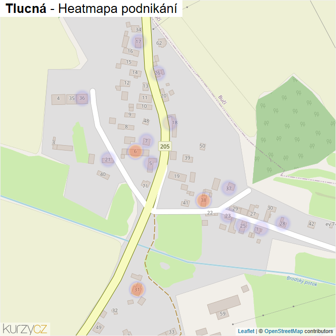Mapa Tlucná - Firmy v části obce.