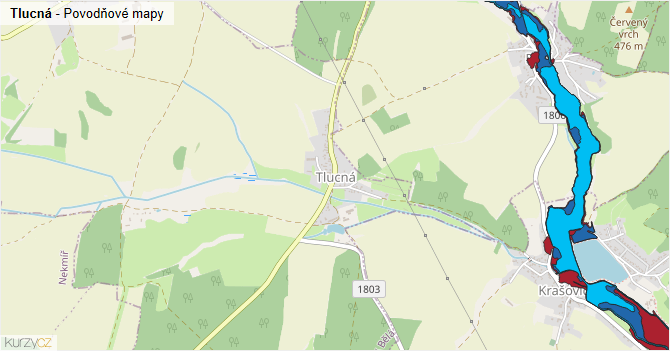 Tlucná - záplavové mapy stoleté vody
