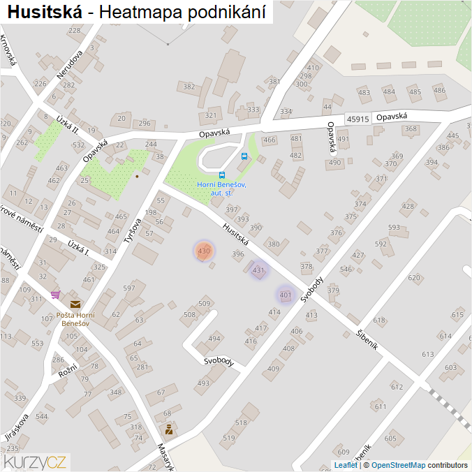 Mapa Husitská - Firmy v ulici.