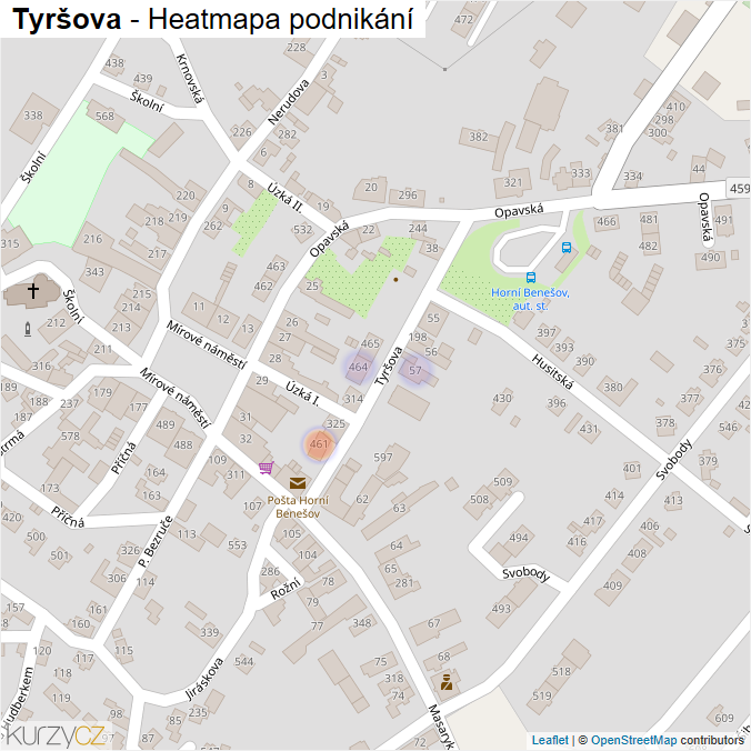 Mapa Tyršova - Firmy v ulici.