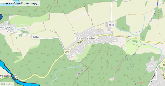 Liščí - záplavové mapy stoleté vody