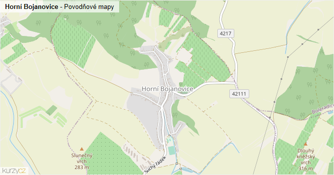 Horní Bojanovice - záplavové mapy stoleté vody