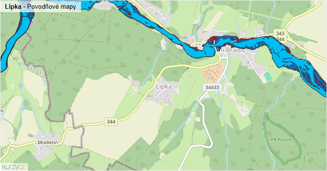 Lipka - záplavové mapy stoleté vody