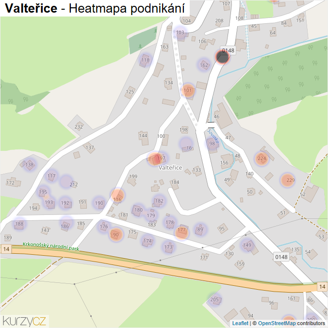Mapa Valteřice - Firmy v části obce.