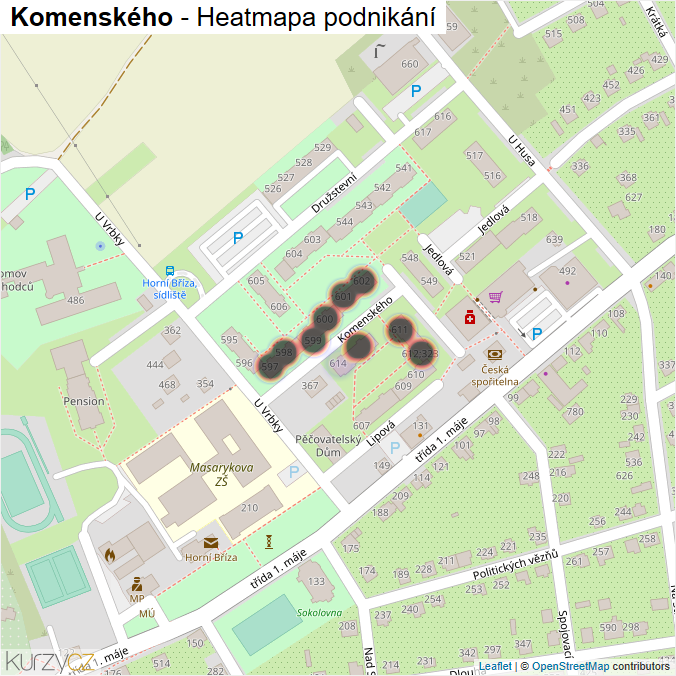 Mapa Komenského - Firmy v ulici.